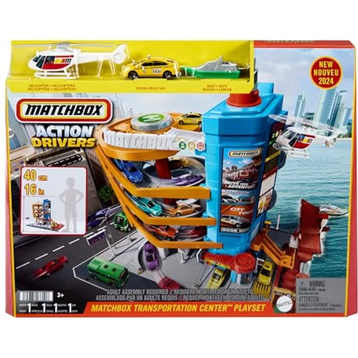 MATCHBOX Spiel-Parkhaus Action Drivers Transport-Center, 5-stöckige Garage mit Hubschrauberlandeplatz und Boot, Maßstab 1:64 – Bild 6