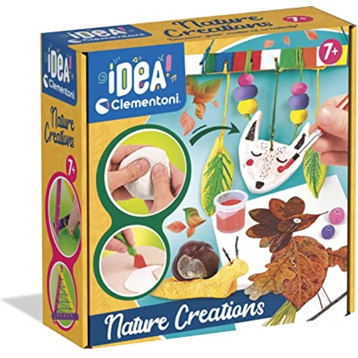 Clementoni IDEA Kreativ-Box - Basteln mit Naturmaterialien - Bastel-Set für Kinder ab 7 Jahren inkl. Salzteig, Temperafarben, Pinsel & mehr 18702