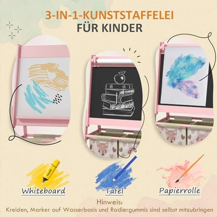 AIYAPLAY Kindertafel, 3 in 1 Staffelei, Doppelseitige Spieltafel mit Aufbewahrungskörben, Rosa, 54 x 46,5 x 93 cm – Bild 3