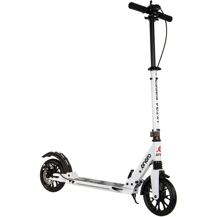 Enero Ultra Speed Tretroller, 200 mm, Weiß, mit Scheibenbremse und höhenverstellbarem Lenker, Klapproller für Freizeit und Stadtverkehr