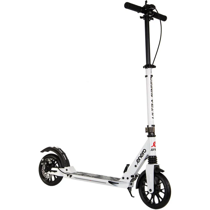 Enero Ultra Speed Tretroller, 200 mm, Weiß, mit Scheibenbremse und höhenverstellbarem Lenker, Klapproller für Freizeit und Stadtverkehr