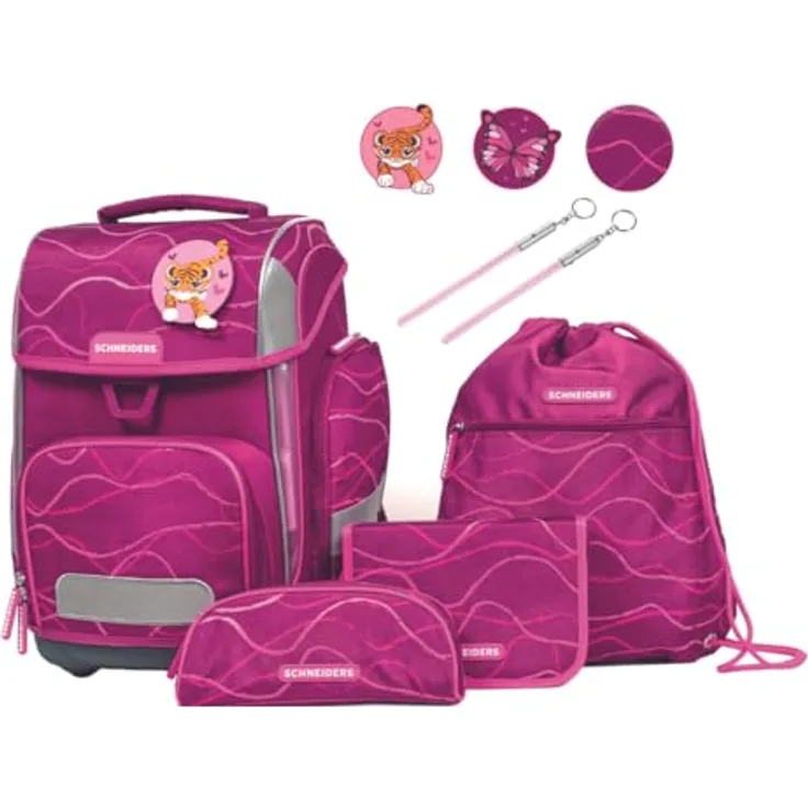 Schneiders Ergolite Cute Vibes Mädchen Schultasche, 9-teiliges Set, orthopädisch geprüft, mit LED-Leuchtstäben, ergonomisch, großes Hauptfach, gepolsterte Schultergurte