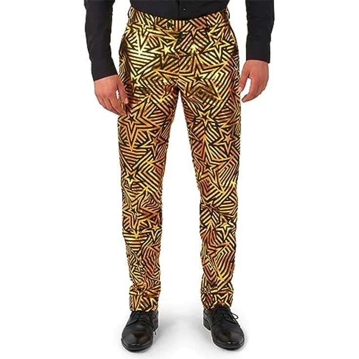 OppoSuits Goldener Stern, Anzug mit Sacko, Hose und Krawatte, schwarz mit goldenen Sternen, Größe 52 – Bild 4
