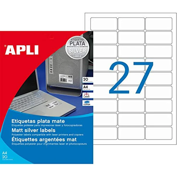 APLI agipa 10070 Typenschild-Etiketten, 63,5 x 29,6 mm, silber, wasserfest und selbstklebend – Bild 1