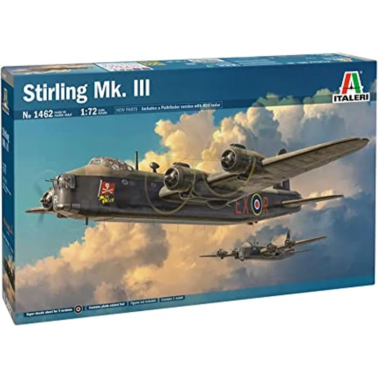 Italeri 1462 British Stirling Mk. III, Modellbausatz 1:72, detailgetreu, unlackiert, Plastikbausatz für Standmodellbau und Basteln