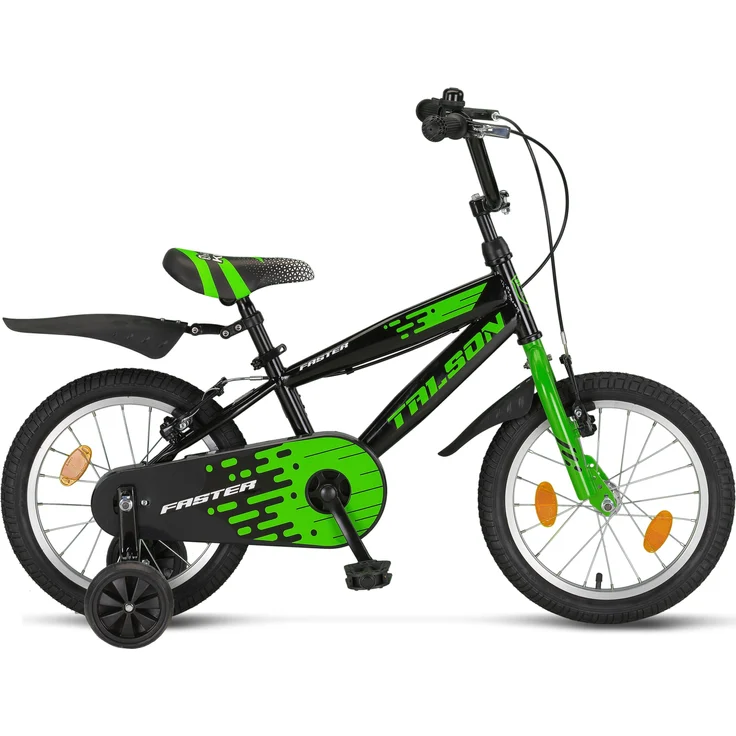 Talson Kinderfahrrad 16 Zoll Single Speed, inkl. Kettenschutz, Stützräder und Zubehör Schwarz – Bild 1