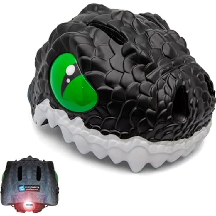 Crazy Safety Kinder Fahrradhelm | Leichter und Verstellbarer 3D Tierhelm 49-55 cm (Drache Schwarz) – Bild 1