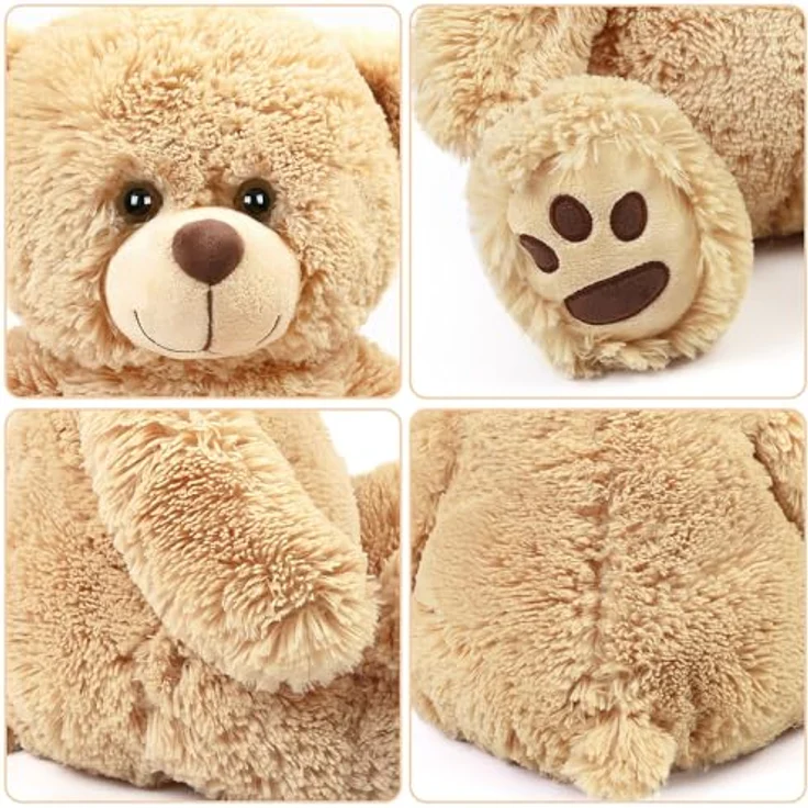 LotFancy Teddybär Plüschtier 43 cm, großer brauner Kuschelbär mit Fußabdrücken, hochwertiges Plüschtier für Kinder und Geschenke, hellbraun – Bild 3