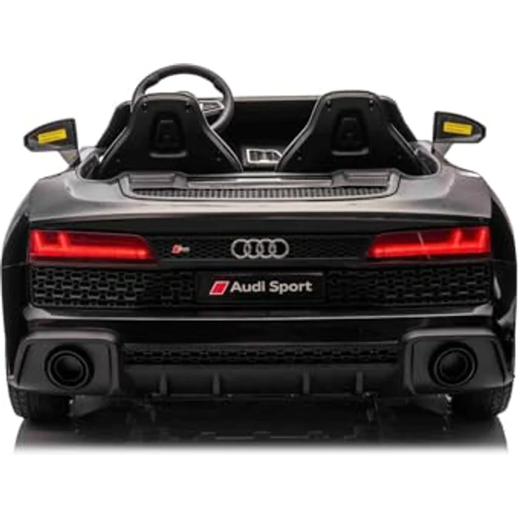 RIRICAR Kinder Elektroauto 24V 2 Sitzer A.U.D.I., Schwarz, MP3-Player mit USB/AUX und Bluetooth, Batterie 24V/14Ah, 2 x 200W Motoren, Eva-Räder mit Hinterradfederung, Verstellbare Ledersitze – Bild 5