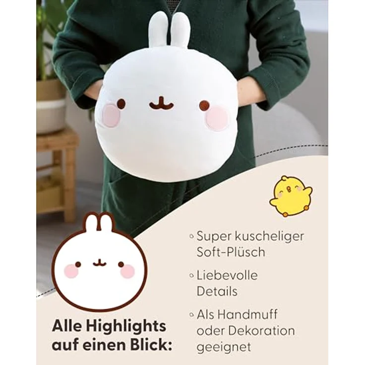 NICI Handmuff Molang 33x33x10cm - Flauschiger Kinder Muff mit Molang Gesicht für Mädchen, Jungen & Babys, Handwärmer ideal für kalte Tage, Weiß – Bild 4