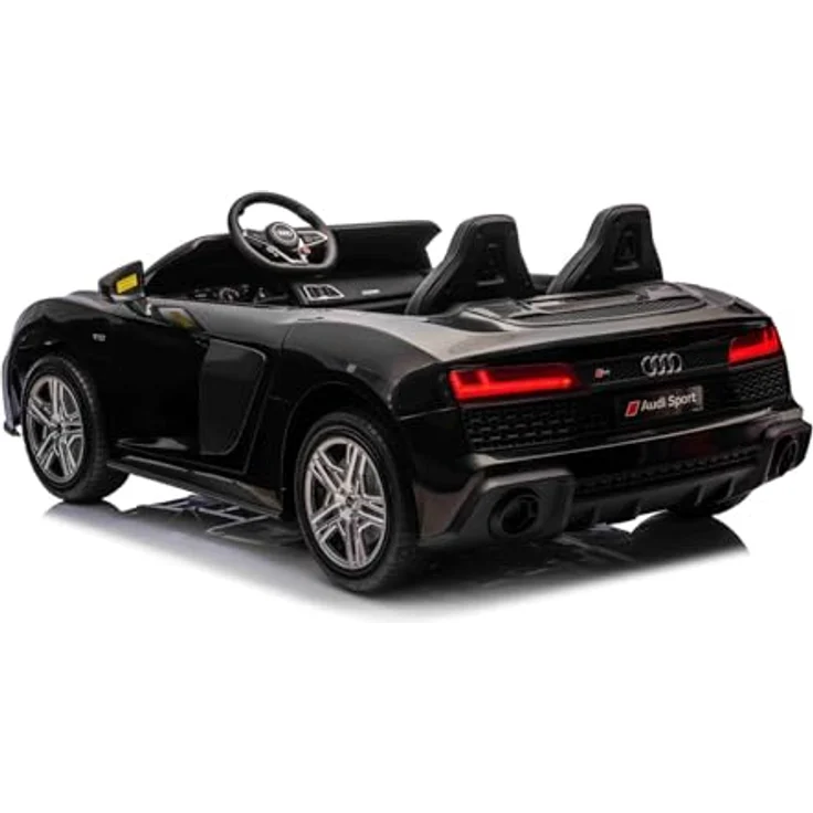 RIRICAR Kinder Elektroauto 24V 2 Sitzer A.U.D.I., Schwarz, MP3-Player mit USB/AUX und Bluetooth, Batterie 24V/14Ah, 2 x 200W Motoren, Eva-Räder mit Hinterradfederung, Verstellbare Ledersitze – Bild 4