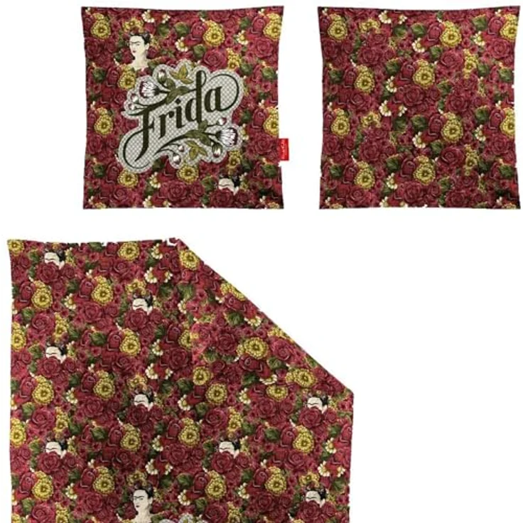 Irisette I Flausch Cotton Bettwäsche I Frida Kahlo I 135x200, Kinderbettwäsche atmungsaktiv und wohlig wärmend, blau – Bild 2