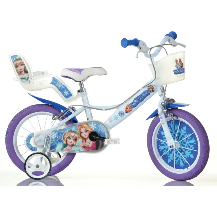 Dino Kinderfahrrad Snow Queen Eiskönigin, 1 Gang, mit Stützrädern, Korb und Puppensitz