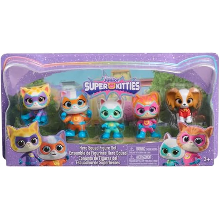 Just Play Disney Junior SuperKitties Heldenteam, 5-teiliges Figurenset mit 5 cm großen Sammelfiguren, Kinderspielzeug ab 3 Jahren