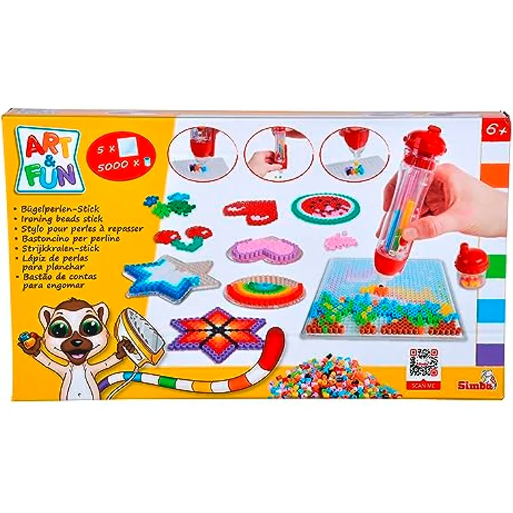 Simba 106374618 Art und Fun Bügelperlenstick mit 5000 Perlen, 5 Steckplatten, Motivvorlagen, Bügelperlen, ab 6 Jahren