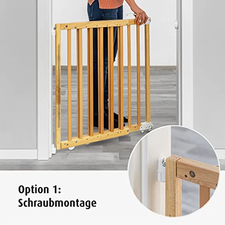 Türgitter und Treppenschutzgitter zum Klemmen oder Schrauben, Baukasten zum Zusammenbauen, ausziehbar 63-106 cm, Natur – Bild 3