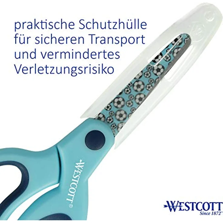 WESTCOTT Softgrip Kinderschere mit Fußball-Motiv, bedruckte Klinge 13 cm, ergonomischer Griff – Bild 5