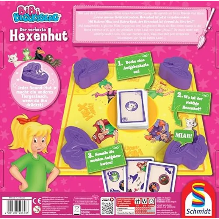 Schmidt Spiele Bibi Blocksberg, Der verhexte Hexenhut, lustiges Memo- und Aktionsspiel für 2-4 Spieler mit 4 Soundmodulen, empfohlen ab 5 Jahren, Spieldauer ca. 15 Minuten – Bild 2