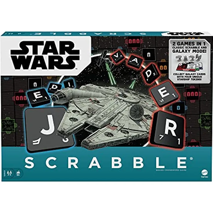 SCRABBLE Star Wars Edition Familienbrettspiel mit Galaxie-Karten & Spacecraft Mover Pieces Star Wars Glossar, ideales Geschenk für Teen Adult oder Familienspiel Nacht ab 10 Jahre & älter