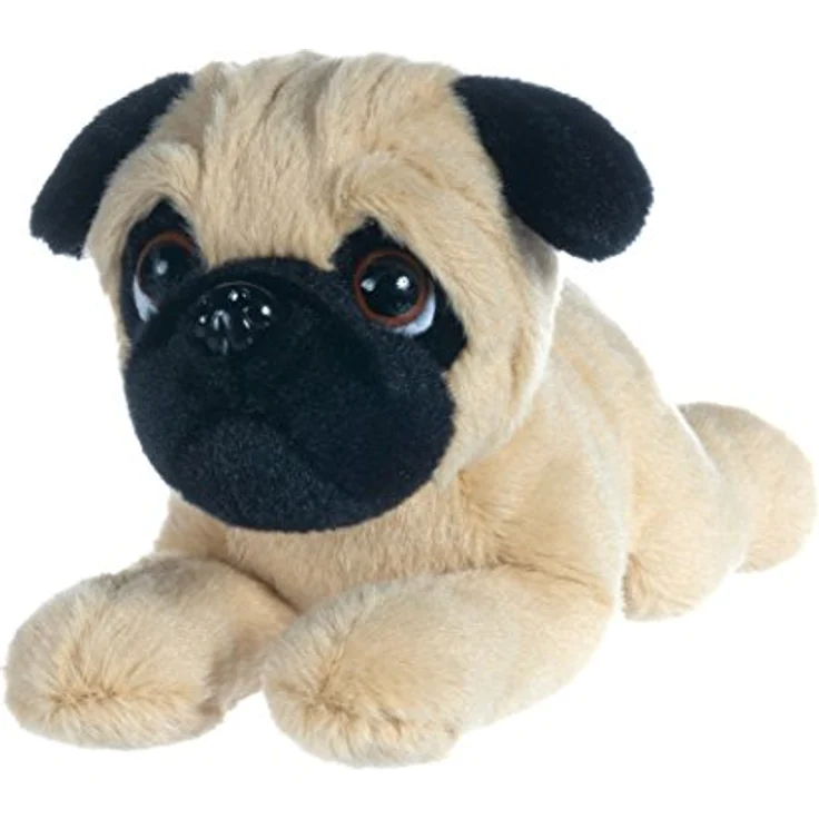 LB liegender Mops Supersoft Kuscheltier, plüsch 23 cm, beige/schwarz – Bild 1