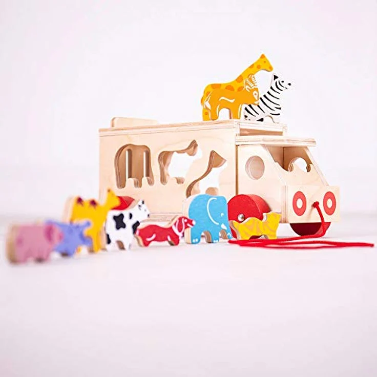 Bigjigs Wooden Shape Box Truck, Holzspielzeug mit 10 Tierlöchern und Ziehcord, für Kinder ab 18 Monaten – Bild 6