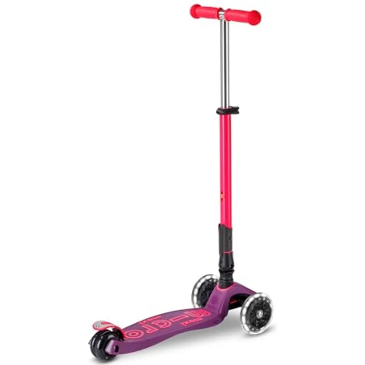 Micro Kinderroller Maxi Micro, klappbar mit LED-Rädern, lila pink neon – Bild 5