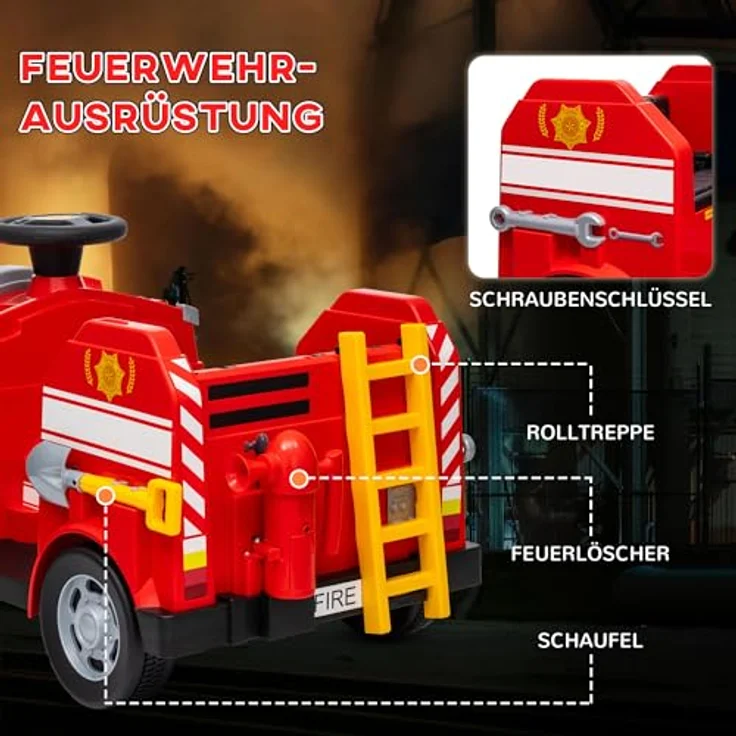 AIYAPLAY Elektro-Kinderauto Fahrt auf Feuerwehrwagen, 12V Kinder Elektroauto, mit Sirene und blinkenden Lichtern, für Jungen und Mädchen, Rot – Bild 4