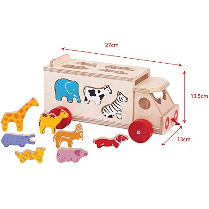Bigjigs Wooden Shape Box Truck, Holzspielzeug mit 10 Tierlöchern und Ziehcord, für Kinder ab 18 Monaten – Bild 3