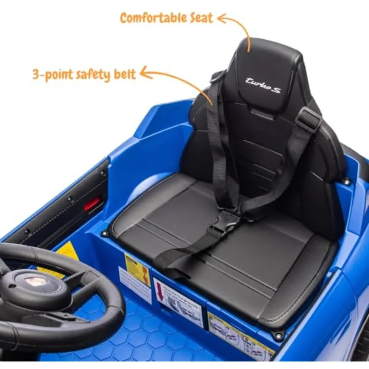 Vrooomy Porsche Taycan Turbo S Kinder Elektroauto, 12V mit Fernbedienung, für 1 bis 5 Jahre, Blau, MP3-Player, LED-Scheinwerfer, sanfter Anlauf – Bild 6