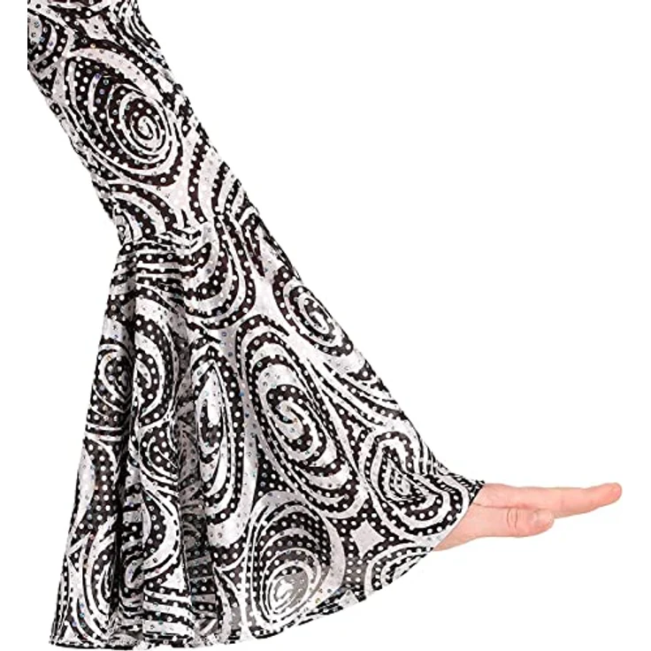 Metamorph Disco Wirbelwind Kostüm (XL), silbernes Outfit mit Glockenärmeln und seitlich geschlitztem Schlag, inklusive Stirnband – Bild 7