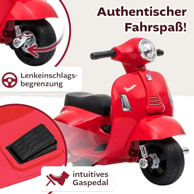 Lemodo Elektro-Kinderroller VESPA mit abnehmbaren Stützrädern, Elektromotorrad, mint/rosa – Bild 5