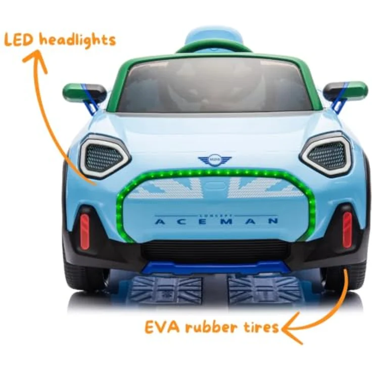Vrooomy MINI Aceman 12V Elektroauto für Kinder mit Fernbedienung, Sicherheitsgurten und Bluetooth, Blau, 1 bis 5 Jahre – Bild 8