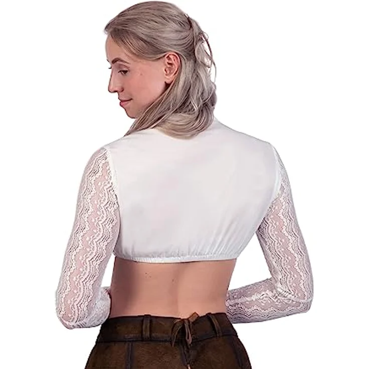 Edelnice Dirndlbluse Amelie, Spitzenbluse in Reinweiß mit V-Ausschnitt – Bild 6