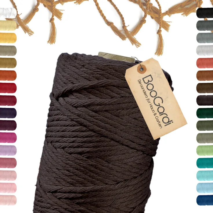 BooGardi Makramee Garn Bastelgarn, (5mm x 100m 100% Baumwolle), Dunkelbraun reißfestes Macramee Kordel Band