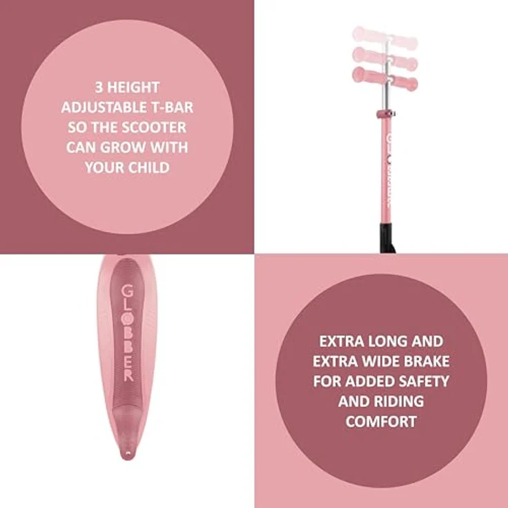 Globber PRIMO FOLDABLE LIGHTS, Dreiradscooter mit Leuchtrollen, klappbar, pastellrosa – Bild 2
