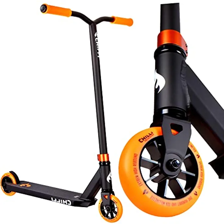 F26 Chilli Pro Base Stunt-Scooter Park-Trick-Tret-Roller + Fantic26 Griptape (H=82cm Schwarz/Orange)