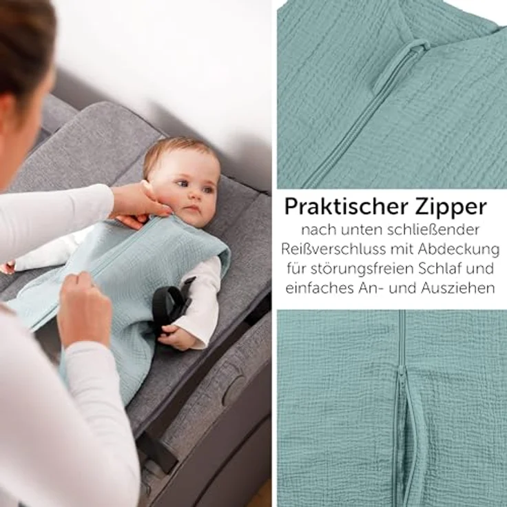 LaLoona Baby Mull Schlafsack 0.5 TOG/Sommerschlafsack ohne Ärmel, ÖKO-TEX Standard 100, 100% Baumwolle - Mint (70 cm) – Bild 4