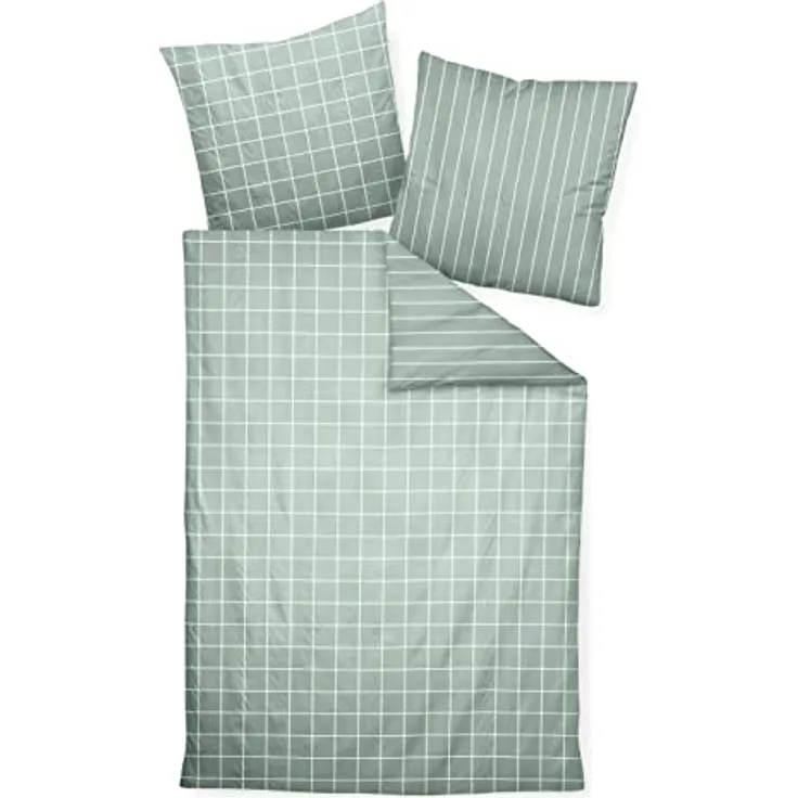 Janine Design Mako-Satin Bettwäsche-Garnitur modernclassic 39025, salbeigrün, 135x200 + 80x80cm