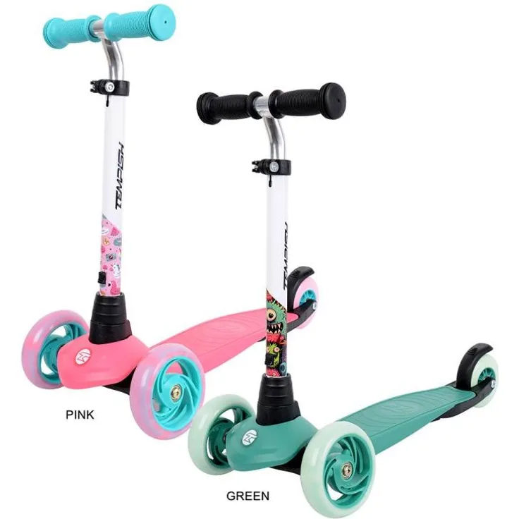 Tempish TRISCOO II Kinderroller, grün mit LED-Rädern, höhenverstellbarem Lenker, geeignet für Kinder ab 3 Jahren