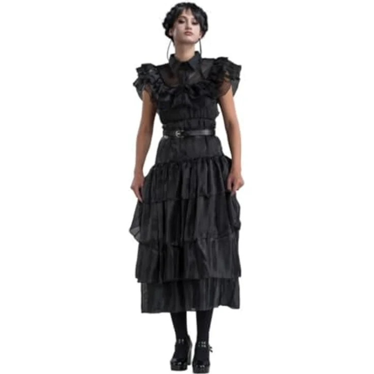 Chaks Wednesday Kostüm Ballkleid schwarz Rabenball für Damen Gr. S-L Halloween Addams Family Fasching Karneval (L) – Bild 1