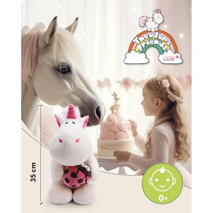 NICI Kuscheltier Einhorn Theodor mit Marienkäfer, 35cm weiß, weiches Plüschstofftier, ideal zum Kuscheln und Spielen, tolle Geschenkidee - 61388 – Bild 2