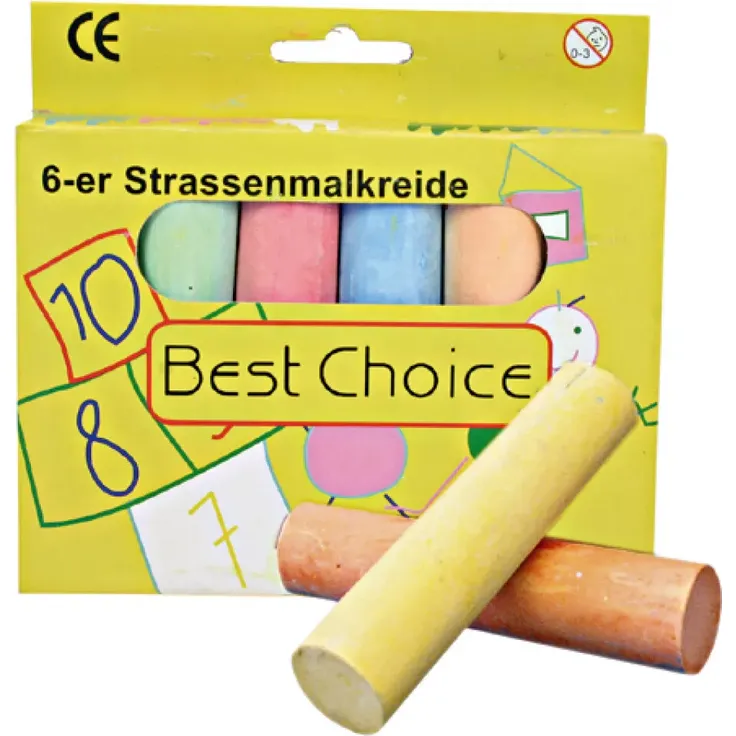 Best Choice 6er Jumbo-Straßenmalkreide 10cm, farbig sortiert, abwaschbar, für Kinder ab 3 Jahren, in Aufbewahrungsbox