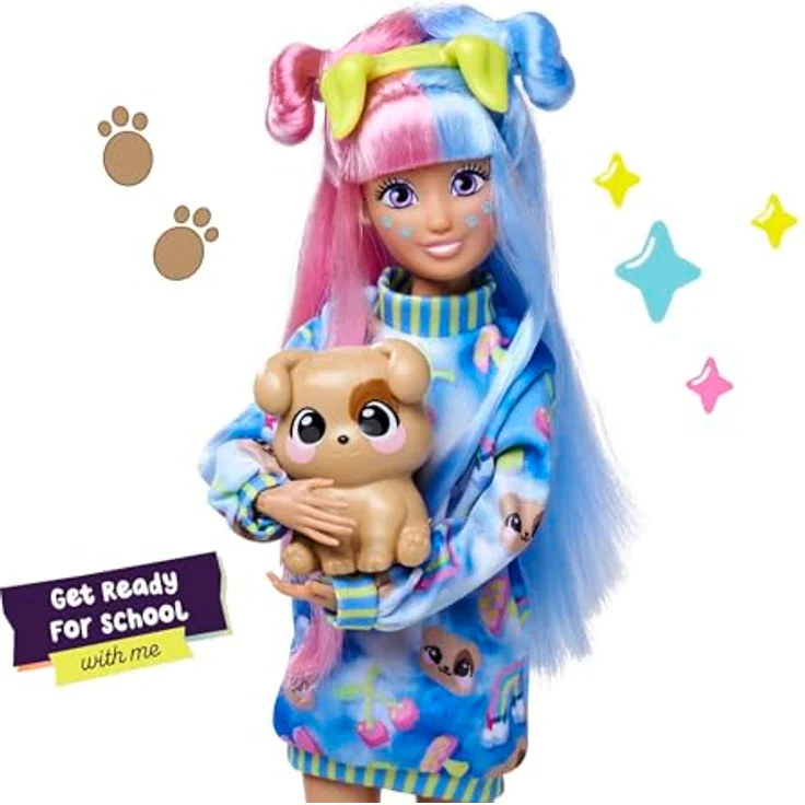 SIMBA Anziehpuppe Kawaii Hi Mia, bewegliche Fashion-Puppe mit rosa-blauen Haaren, 26 cm, inkl. Hund Choco und Zubehör – Bild 4