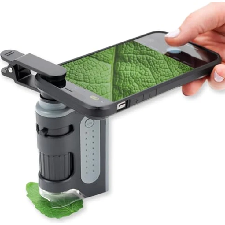 CARSON MicroBrite Pro MM-350, Taschenmikroskop mit 60-120x Vergrößerung und LED-Beleuchtung, inkl. Smartphone-Adapterclip – Bild 2
