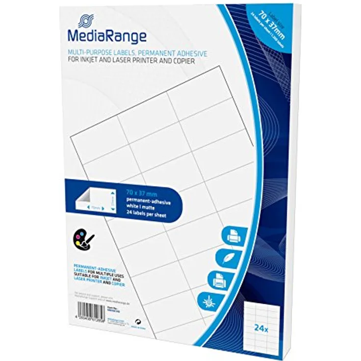 MediaRange Universal-Etiketten, stark haftend, 70x37mm, weiß, 1.200 Etiketten
