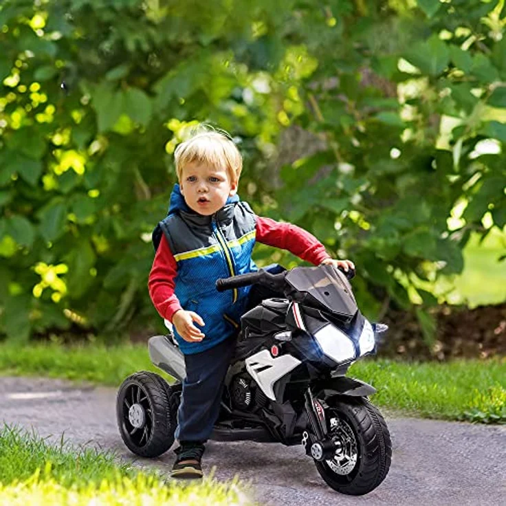 HOMCOM Elektro Kindermotorrad, Elektromotorrad mit Musik und Scheinwerfer, 3 km/h, für Kinder 3-5 Jahre, max. 25 kg, Schwarz+Weiß – Bild 2