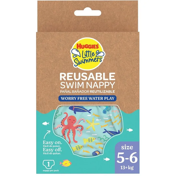 HUGGIES Little Swimmers Wiederverwendbare Schwimmwindel Größe 5-6 Unter Wasser, Nylon/Elasthan beschichtet, 13+ kg, Blau