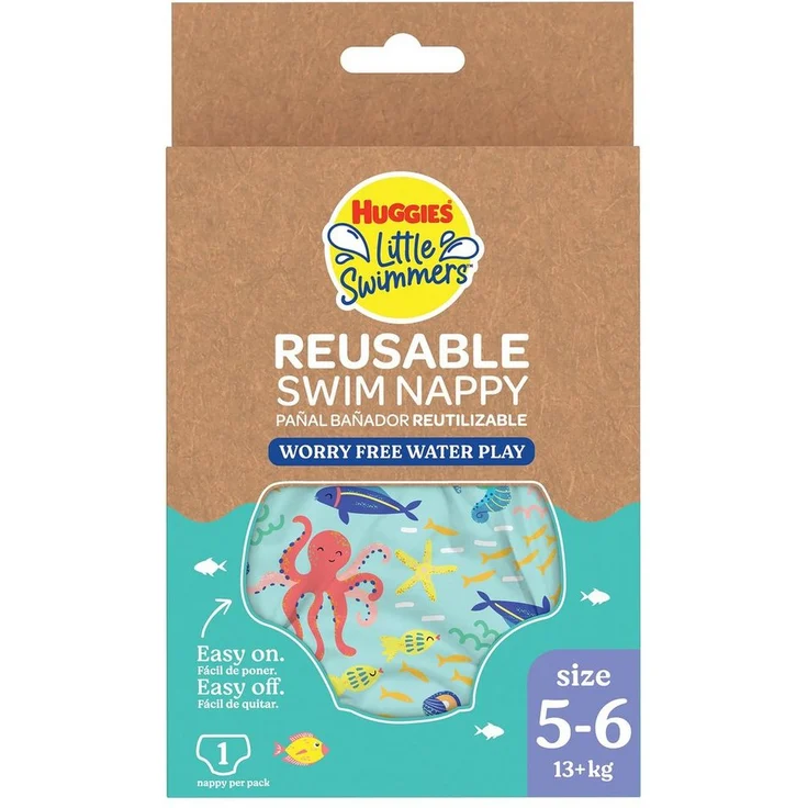 HUGGIES Little Swimmers Wiederverwendbare Schwimmwindel Größe 5-6 Unter Wasser, Nylon/Elasthan beschichtet, 13+ kg, Blau