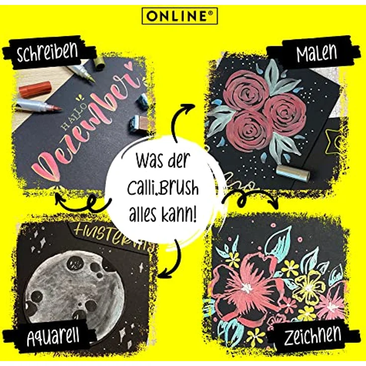 Online Brush-Pen Set Calli.Brush Metallic I 5 Double-Tip Pinselstifte in glänzenden Metallic-Farben mit Kalligrafie-Spitze & Pinselspitze I Ungiftige Handlettering Stifte für Kalligraphie, Bullet Journals & Co. I in Bambus-Etui – Bild 3