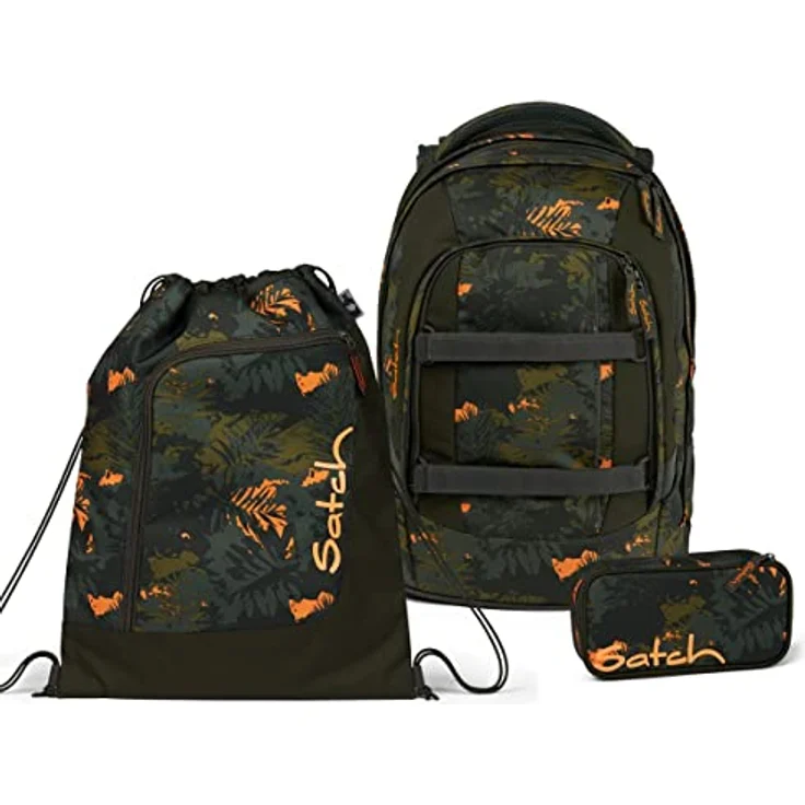 Satch Pack Schulrucksack Set 3tlg. Jurassic Jungle mit Schlamperbox und Sportbeutel, 30 Liter Volumen, 100% recycelte Materialien – Bild 1